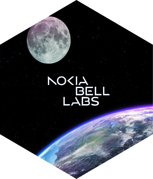 Nokia Bell Labs logo on an image of the Earth and the Moon in the background