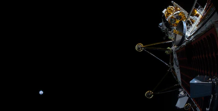 Nova-C lander with the Earth in the distance