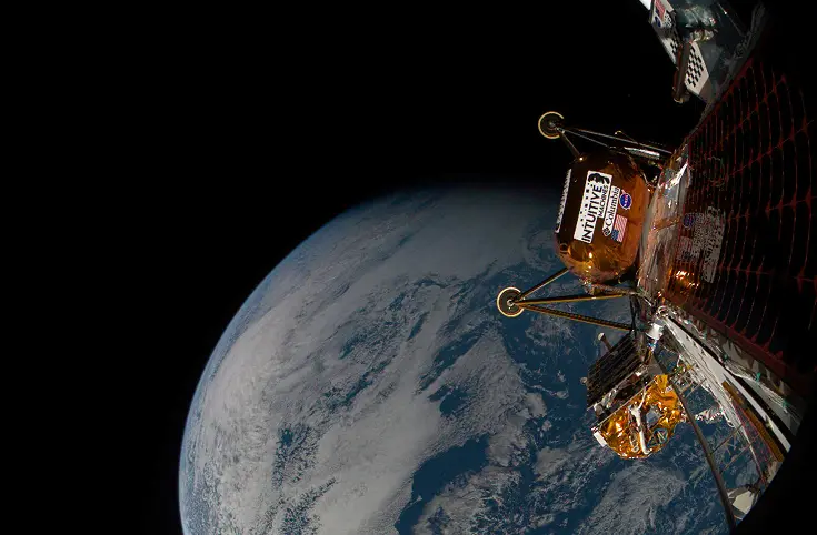 Nova-C lander with the Earth in the background